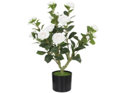 Camélia Artificial de 65 Cm em Vaso com Flores de Seda Realistas, 116 Folhas e Efeito de Musgo Branco. VELTUS TRADE