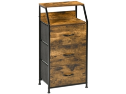 Cômoda com 3 gavetas, Prateleira Estrutura De Aço, Ideal para Quarto e Sala de Estar, na cor marrom rústico.