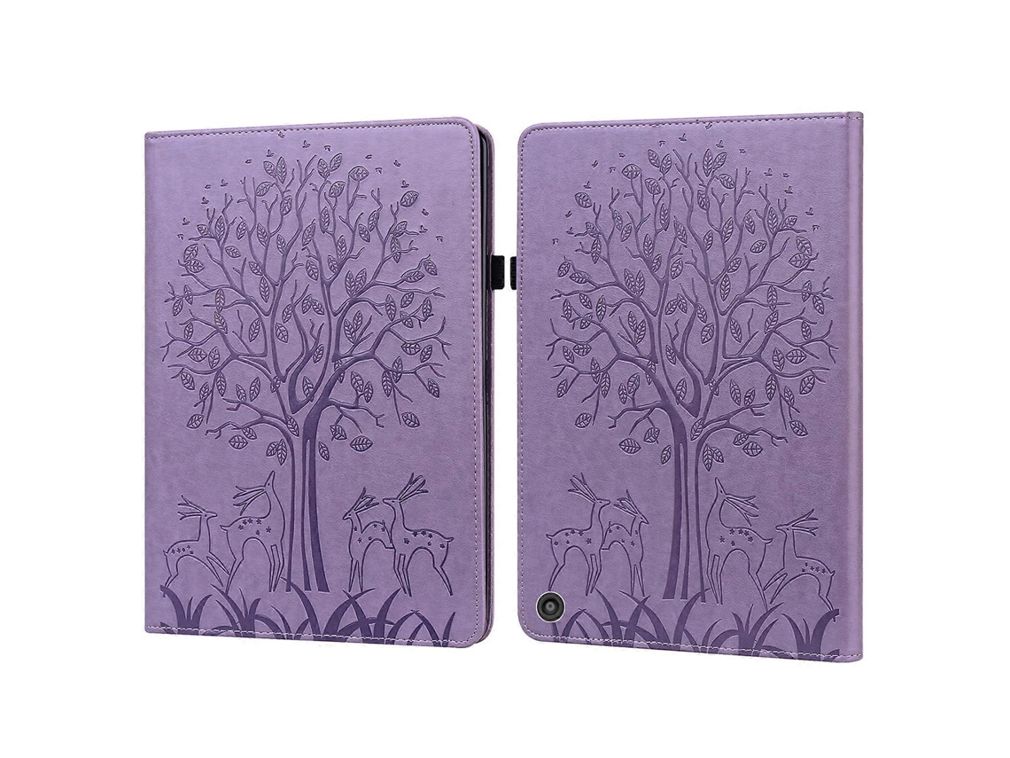 Capa De Couro Pu Com Flip Horizontal E Compartimentos Para Cartões Para Amazon Kindle Fire Hd 10/10 Plus 2021 Com Estampa De Árvore E Veado