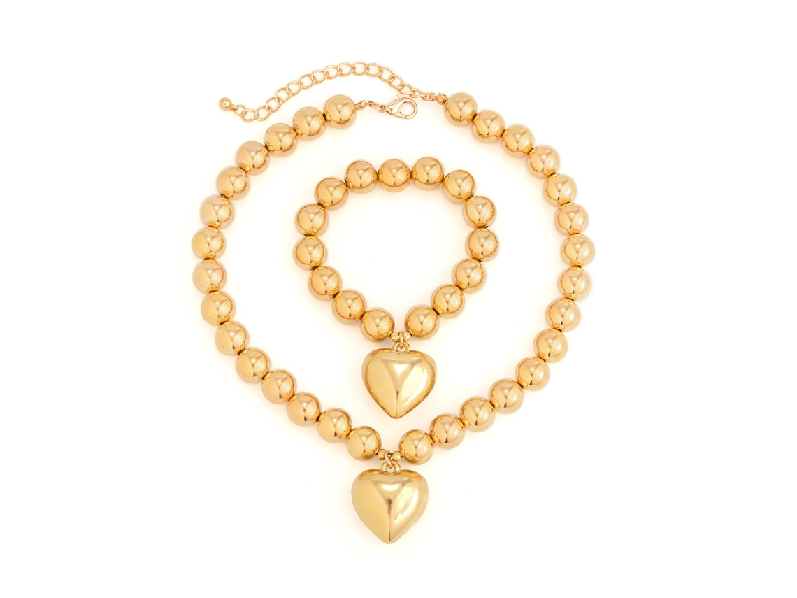 Conjunto Colar Pulseira Coração Toggle Pérolas Ccb Fecho Ot Gancho Ocular Elegante