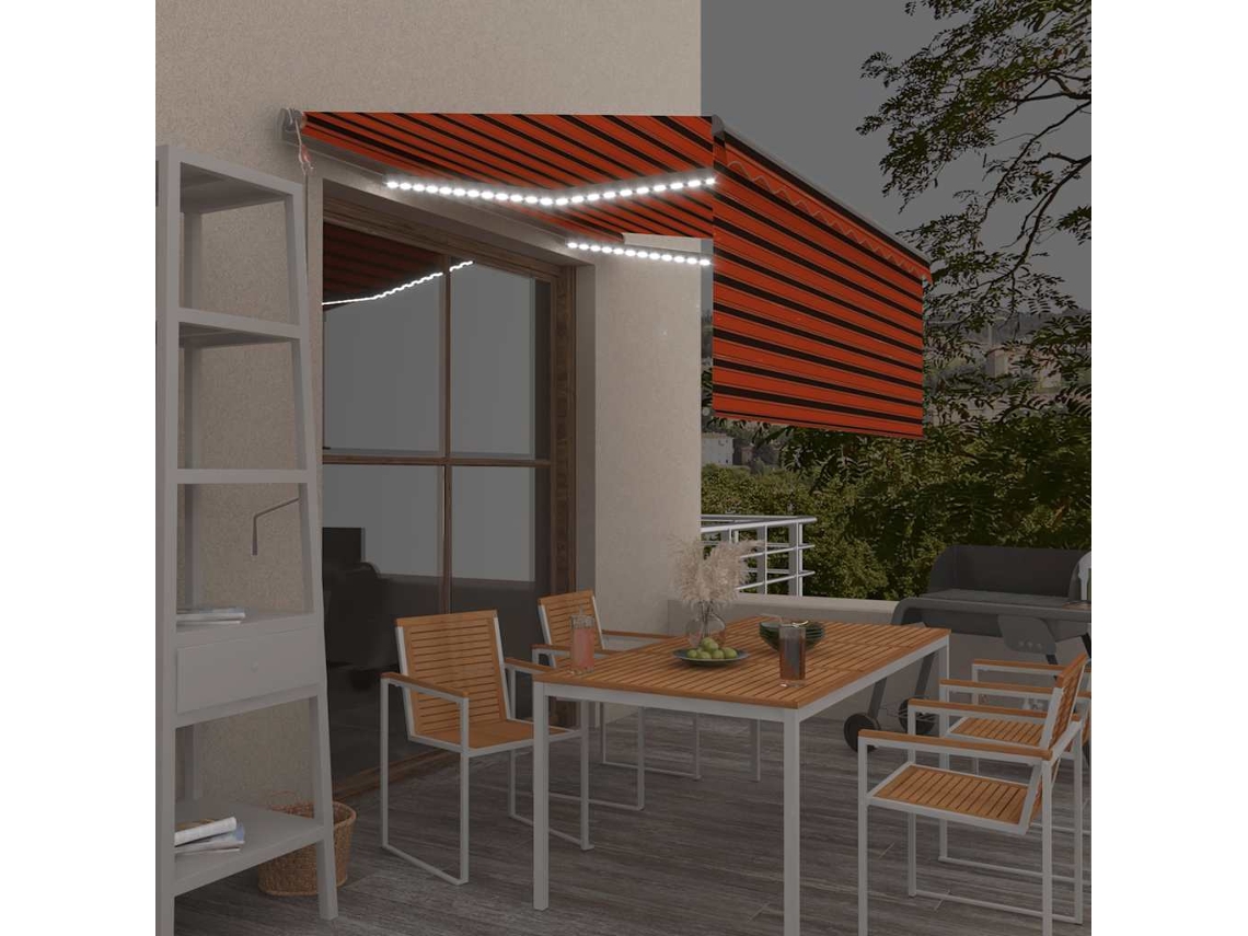 Vidaxl Toldo Autom. Estore/led/sensor Vento 3,5x2,5 M Laranja/castanho
