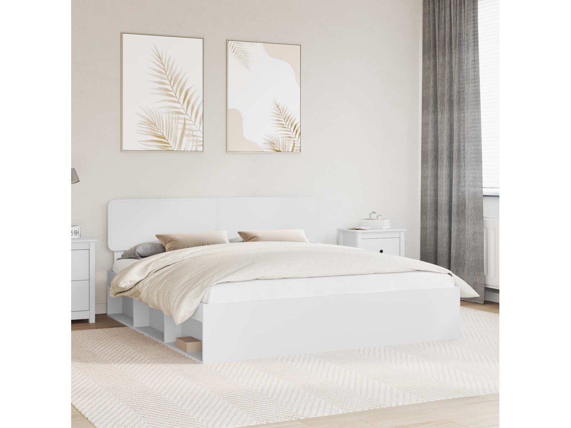 Vidaxl Estrutura Da Cama Com Cabeceira Branco 200 X 200 Cm