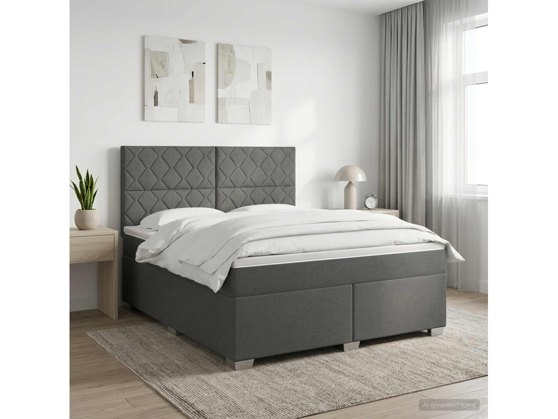 Vidaxl Cama Box Spring Com Colchão Cinzento-escuro 140 X 190 Cm Tecido