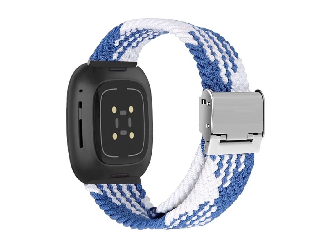 Bracelete Pulseira Entrançada Flexível para Fitbit By Google Versa 3 Azul e Branco VEANXIN