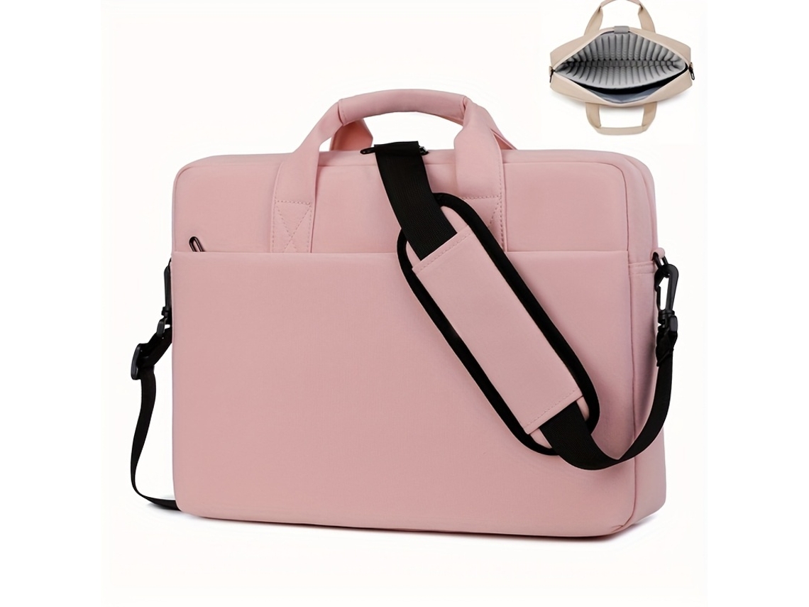 Bolsa Para Computador Portátil 15.6 Polegadas Impermeável Com Interior Macio E Bolso Auxiliar Rosa, Com Transporte Confortável Elysve