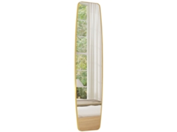 Espelho Oval Parede 160x40cm Com Moldura Metal E Madeira, Design Moderno Pendurado Dourado