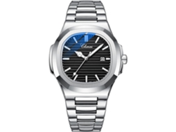 Lurelia Relógio Masculino, Movimento De Quartzo, Data/calendário, Luminoso, 40 Mm, Aço Inoxidável, Couro, Resistente À Água 30m, Prata E Preto