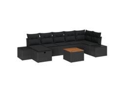 Conjunto 8 Sofá De Jardim Vidaxl Preto Vime Pe (55 X 55 X 37 Cm)