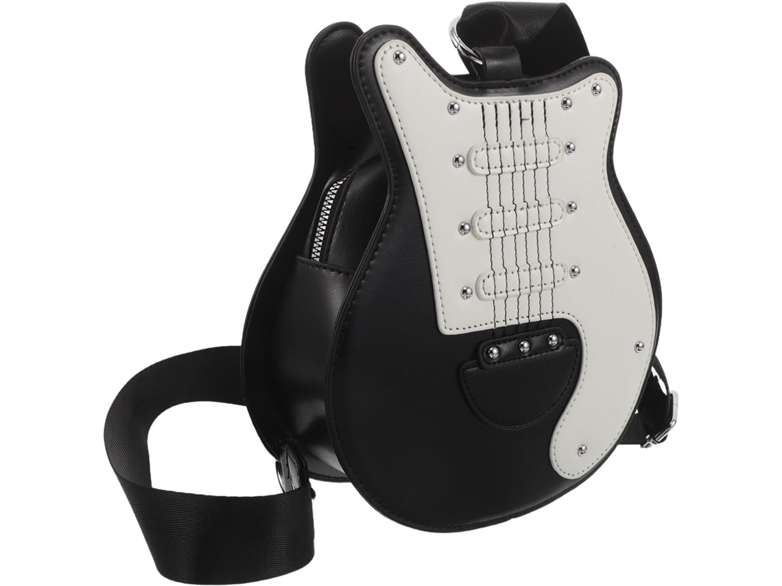 Bolsa De Ombro Feminina Em Formato De Guitarra Elétrica, Em Couro Pu Preto E Branco, Bolsa Original Para Festas.