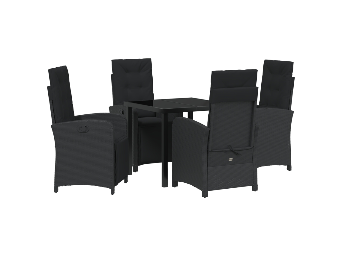 Conjunto 5 De Jantar Para Jardim Com E Almofadas Vidaxl Preto Rattan Sintético