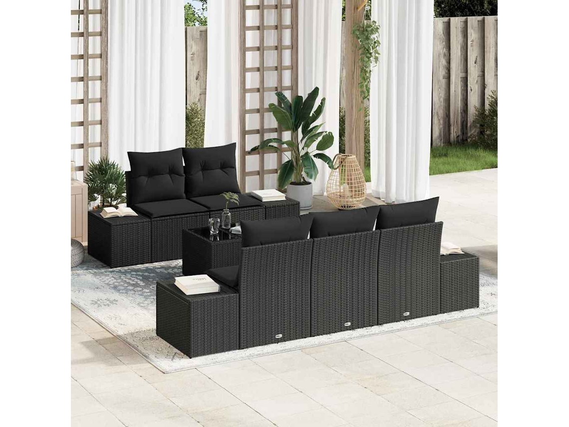 Vidaxl Conjunto De Sofá De Jardim 6 Unid. Preto Vime Pe