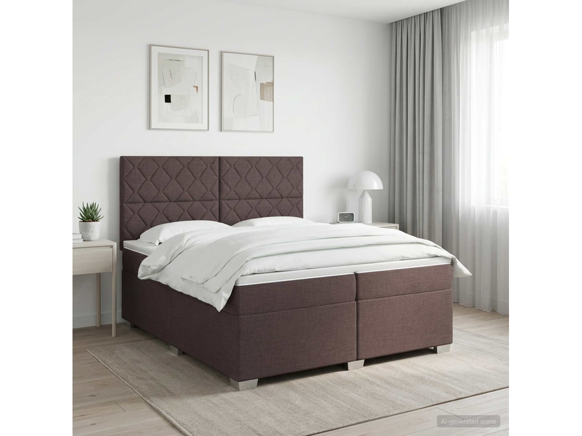Vidaxl Cama Box Spring Com Colchão Marrom Escuro 200 X 200 Cm Tecido