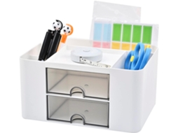 Organizador de Mesa com Gaveta, Porta, Canetas, Gavetas Brancas, 7 Compartimentos, Caixa Organizadora Multifuncional para Mesa, Branco BRILVIBERA