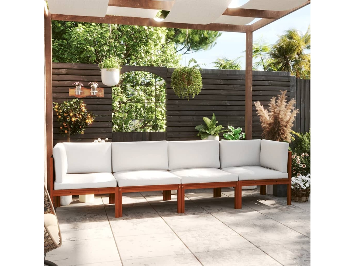 Banco De Jardim 4 Lugares C/ Almofadão Madeira De Acácia Maciça Dkd Home Decor