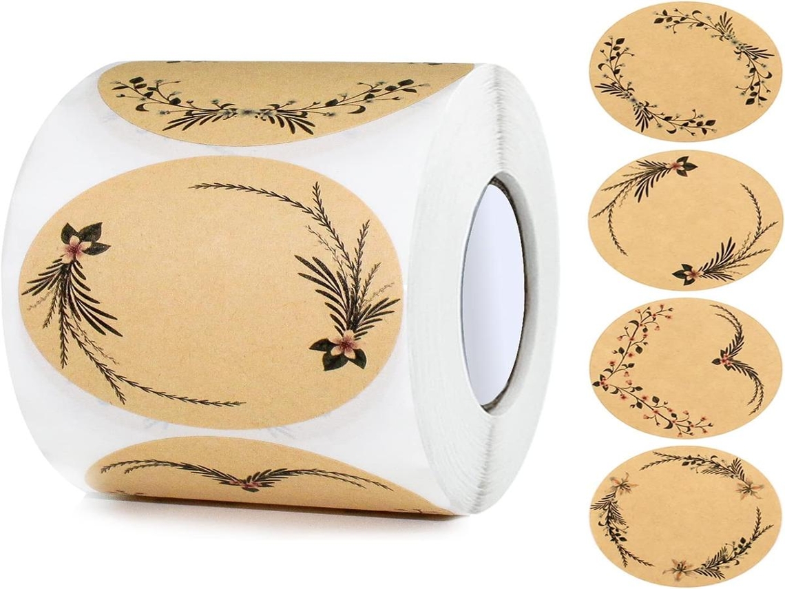 Etiquetas de papel Lurelia, 500 unidades, redondas, papel kraft, 5 cm, para embalagens e presentes.