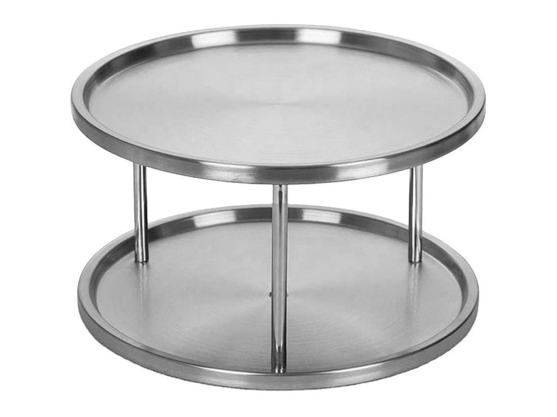 Organizador Giratório De Estantes Para Condimentos De Aço Inoxidável De 2 Níveis Para Armazenamento Na Cozinha