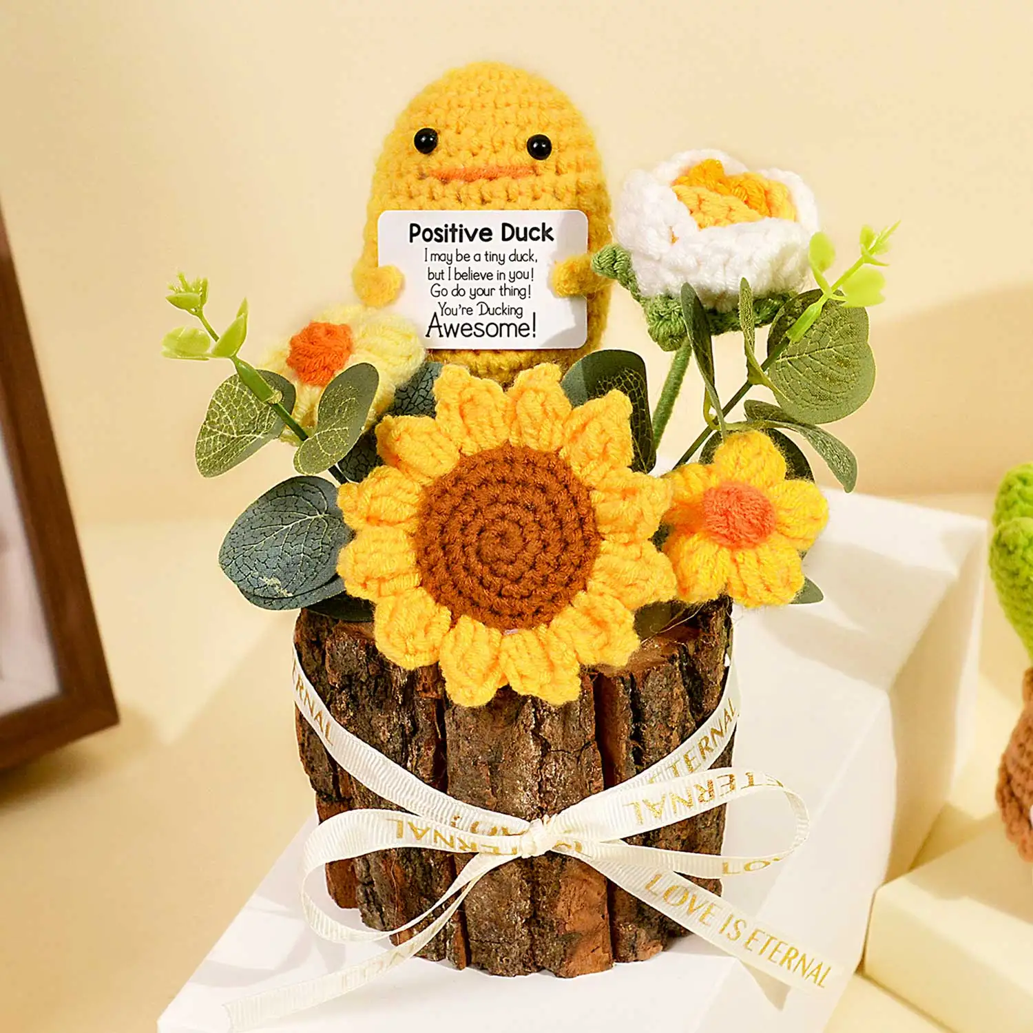 (marrom) Buquê De Girassóis Feito À Mão Em Crochê, Vaso De Flores Tricotado, O Presente Perfeito.