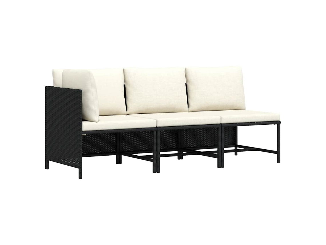 Vidaxl 3 Pcs Conjunto Sofás De Jardim Com Almofadões Vime Pe Preto