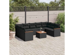 Vidaxl 10 Pcs Conjunto Sofás De Jardim C/ Almofadões Vime Pe Preto