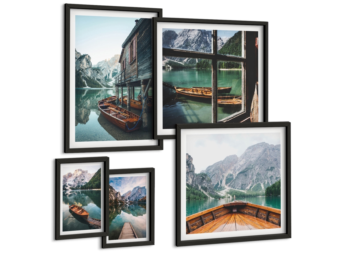 Quadros Decorativos Para Parede Paisagem De Montanha De Inverno, Lago Moldura Preta Fotos Para O Escritório Espelharte (conjunto De 5 Imagens)