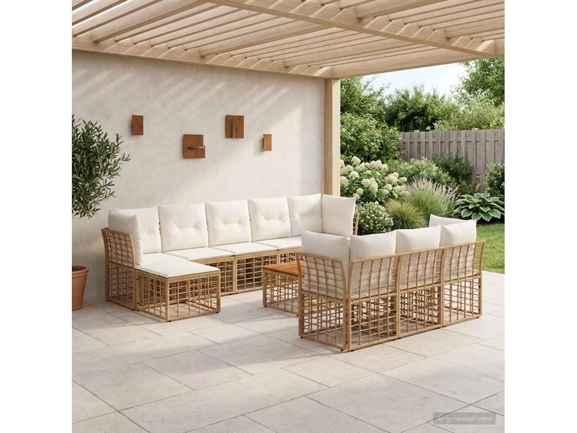 Vidaxl Conjunto De Sofás Para Exterior 11 Unid. Natural E Branco Creme