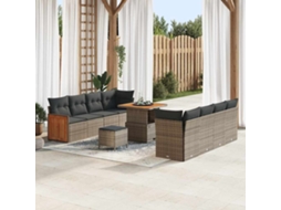 Vidaxl Conjunto De Sofá De Jardim Com Almofada 11 Pcs Cinzeto Vime Pe