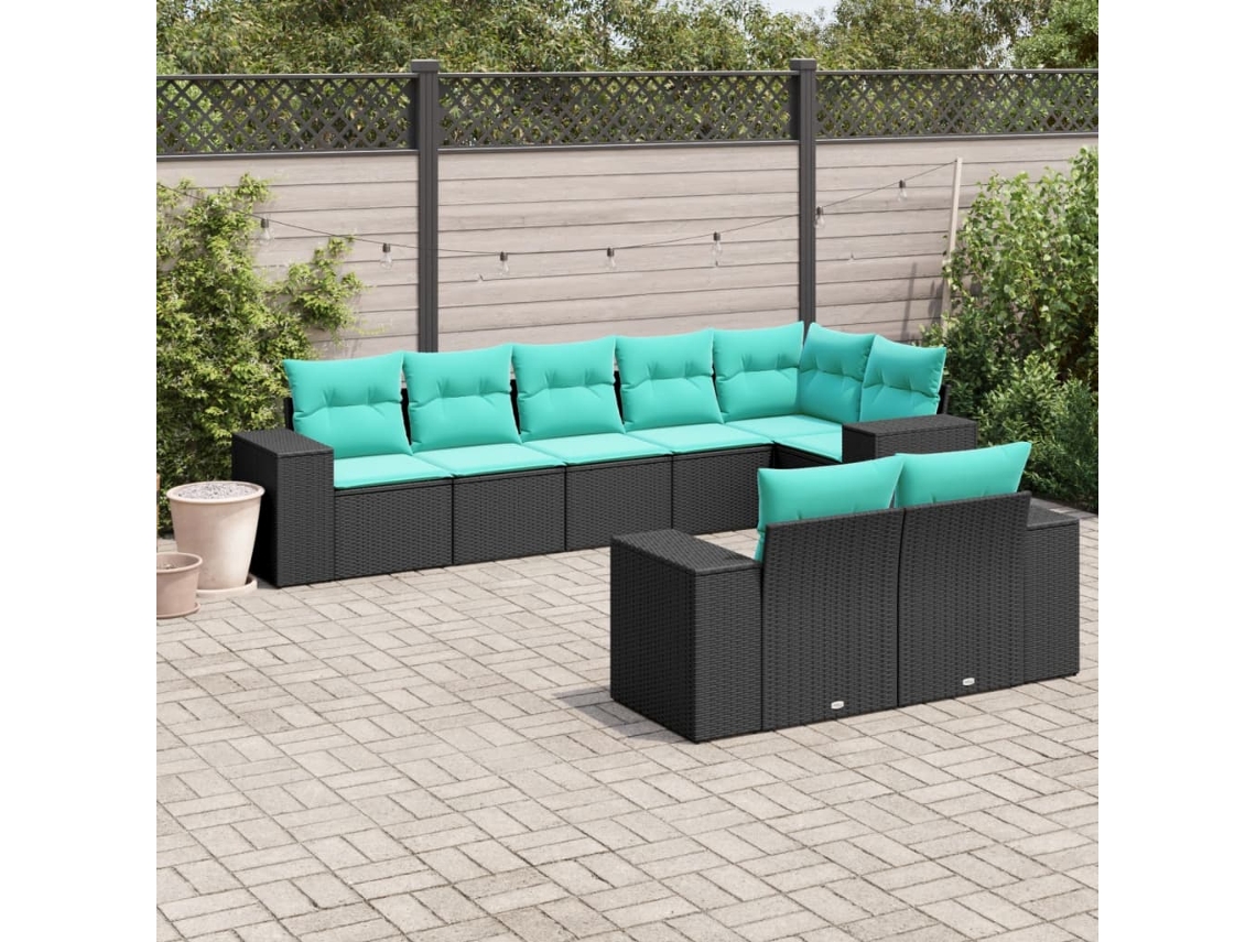 Conjunto de Sofá de Jardim com 7 Peças e Almofadas em Rattan Sintético Cinza VIDAXL