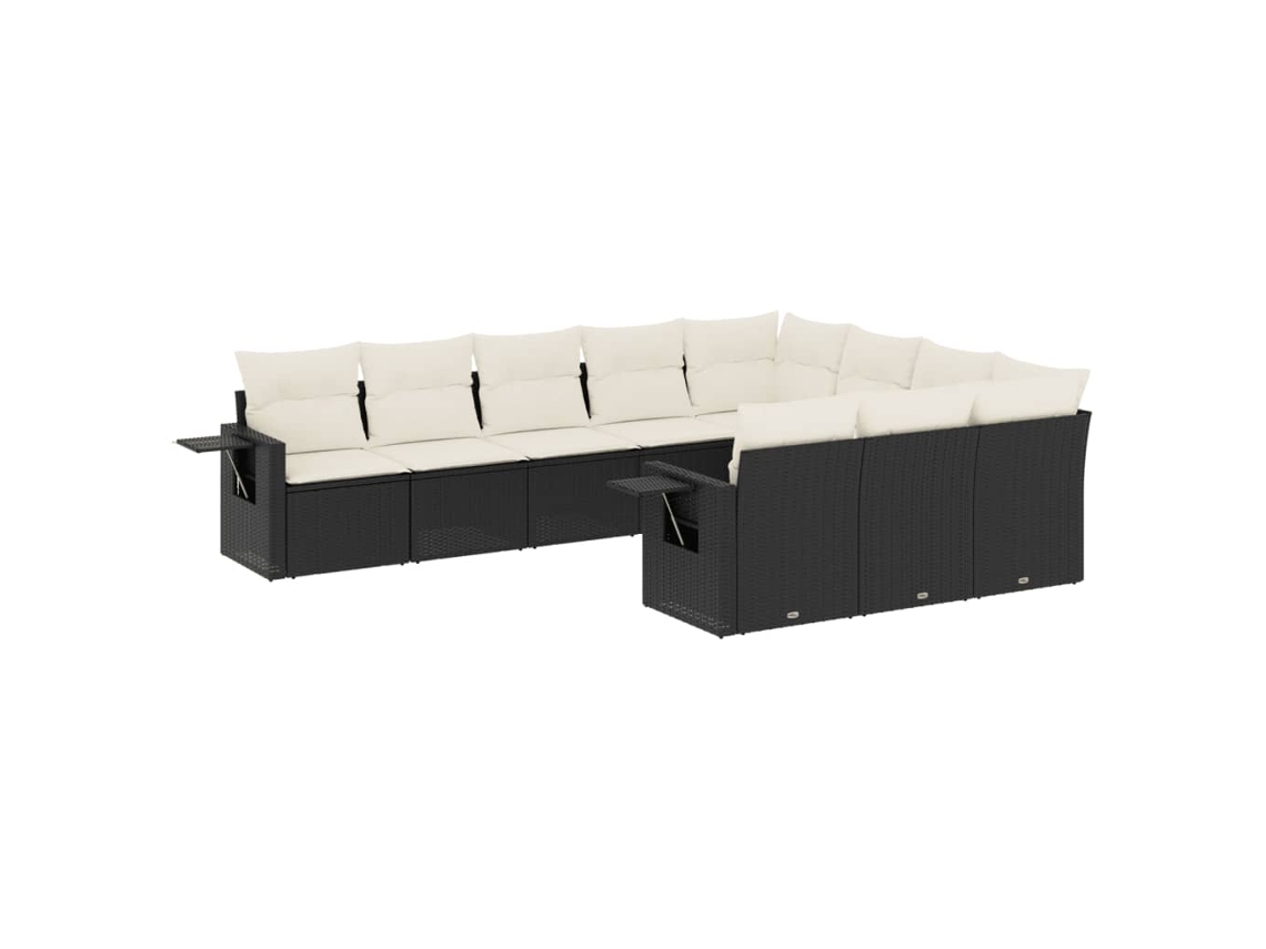 Conjunto de 10 Sofás de Jardim com Almofadões Vime Pe Preto MAISON EXCLUSIVE