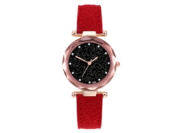 Relógio de Pulso Feminino de Quartzo com Pulseira de Couro Pu e Pedras Brilhantes (vermelho)