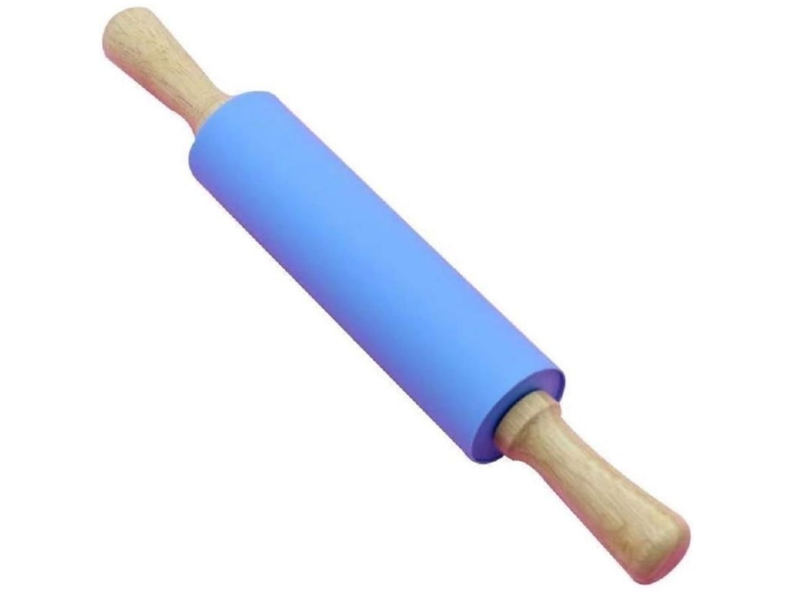 Rodillo De Silicona Antiadherente Con Mango De Madera Para Cocina, 16.9" Azul