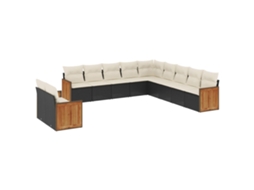 Conjunto de 11 sofás de jardim com almofadões Vime Pe Preto MAISON EXCLUSIVE