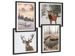 Composição De Quadros Paisagens De Inverno Com Cervo Espelharte (4 Peças)