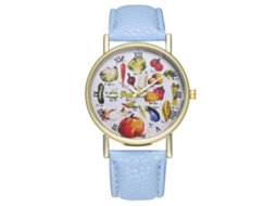 Reloj De Cuarzo Unisex Con Correa De Cuero Pu Moda Dial De Frutas Azul Claro