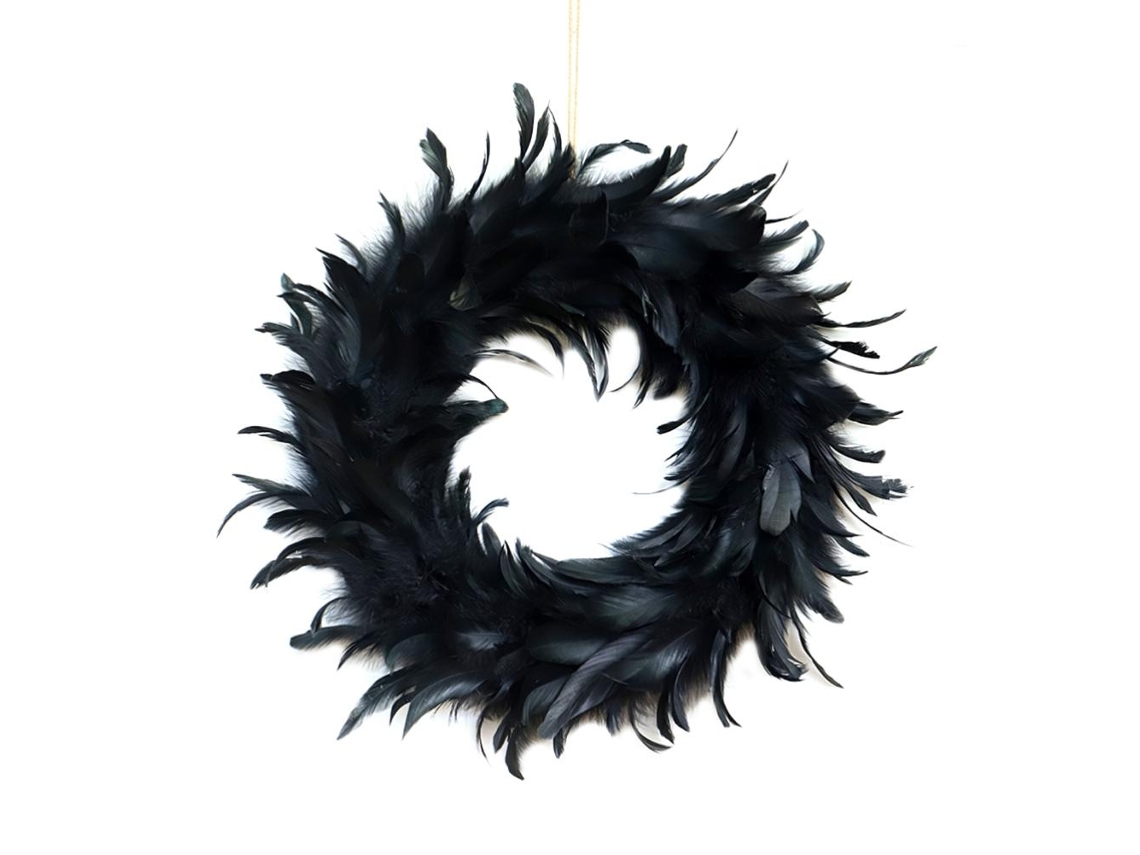 Coroa decorativa de penas pretas para Halloween enfeite de porta de festa LAXISCREED