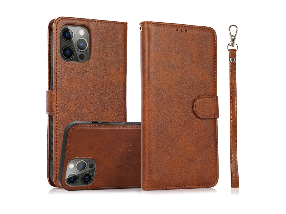 Capa Para Celular Com Estampa De Couro De Bezerro, Estilo Carteira 2 Em 1.marrom Escuro, Iphone 16