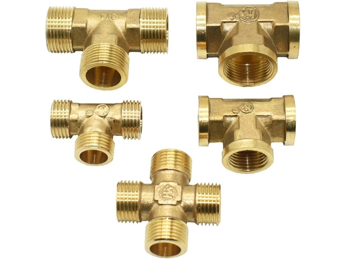 Adaptador de Conector Jardim Cobre Macho e Fêmea 1/2" a 3/4" com Conexão em T Roscada para Mangueira Água, 6
