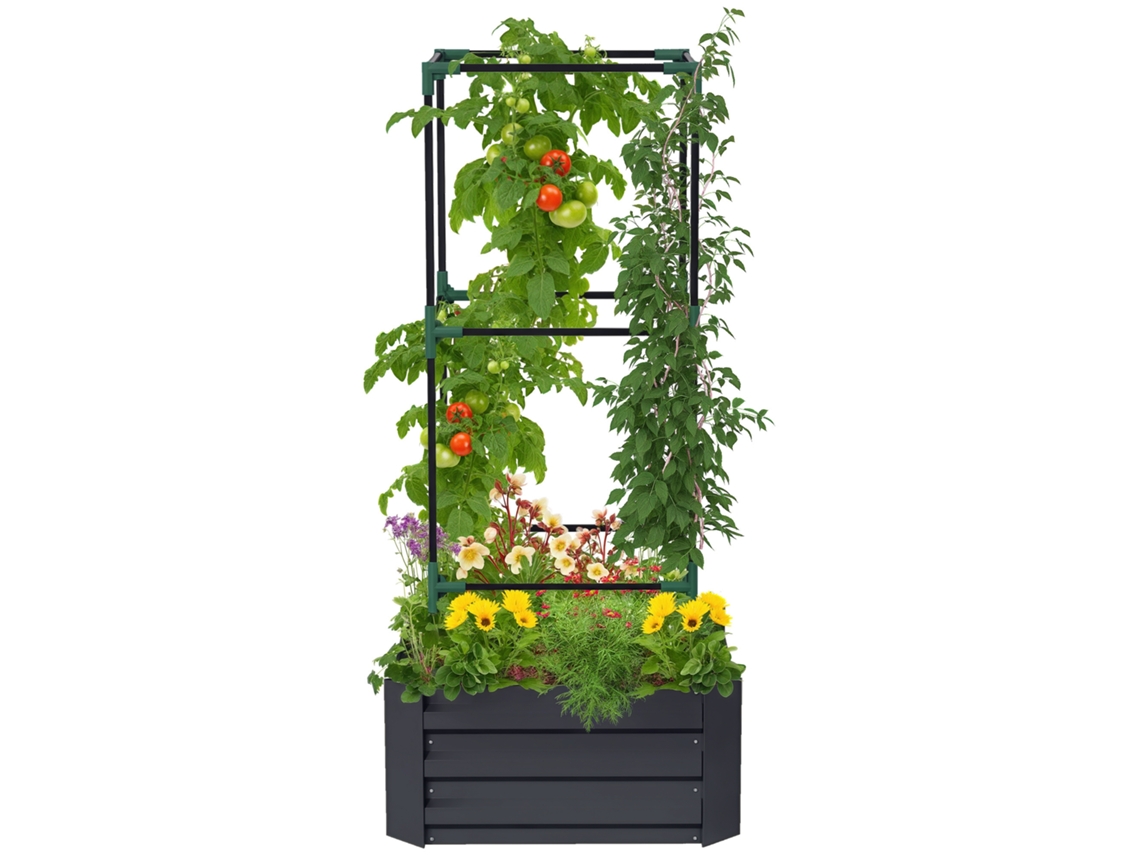 Canteiro Elevado Mit Treliça Pflankasten Mit Suporte Para Trepadeiras | Fundo Aberto | Resistente Às Intempéries | 61 Cm X