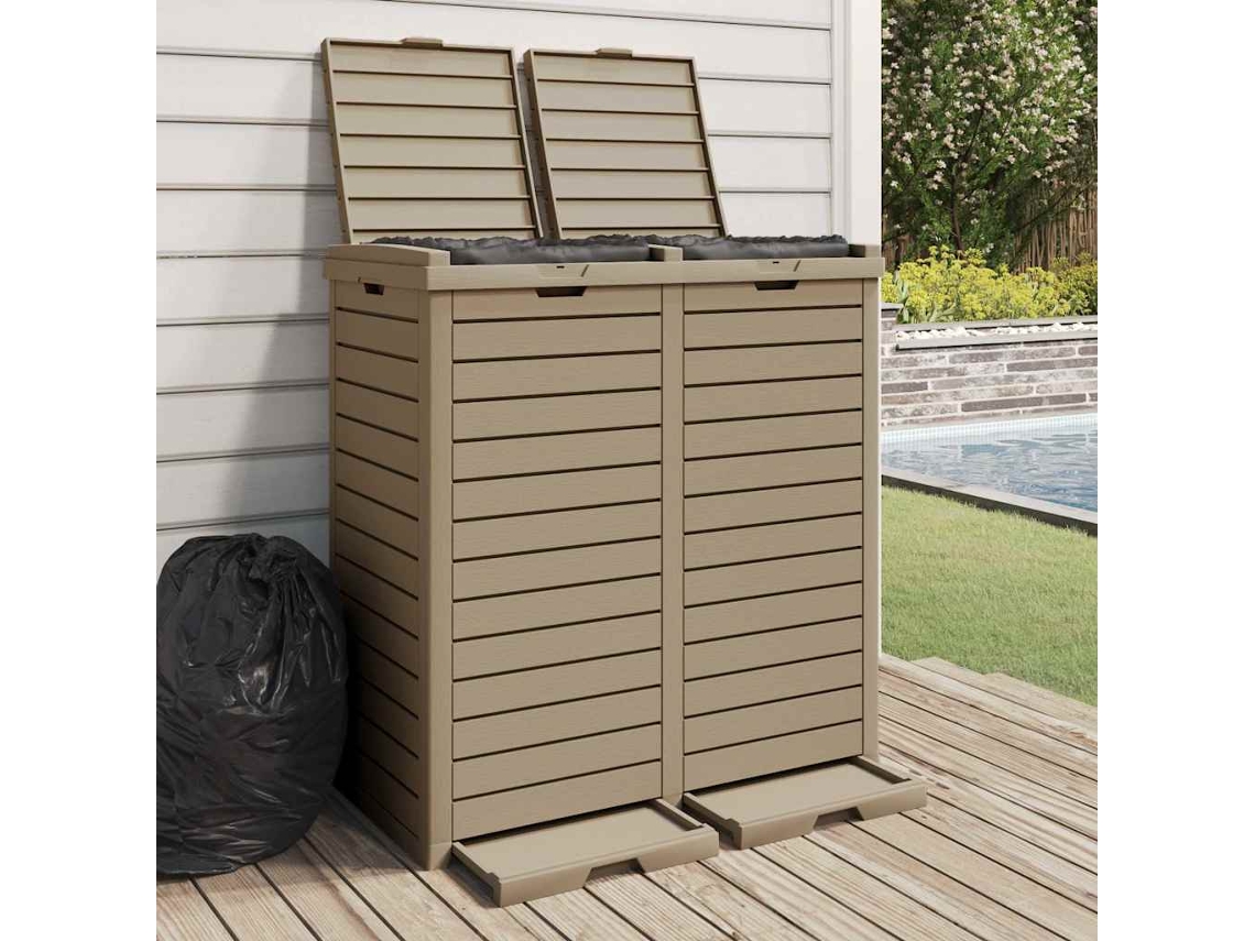 Vidaxl Caixote Lixo Exterior 78x41x86 Cm Polipropileno Castanho-claro