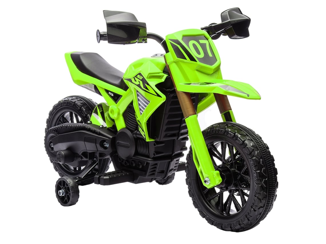 Mota Elétrica para Crianças com 6v Rodas de Treino e Buzina 105x57x62 Cm na Cor Verde VOLTEDGE