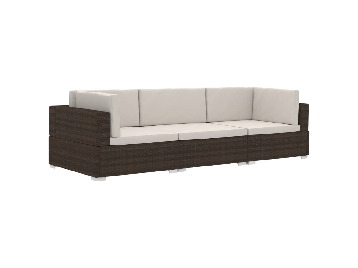 Maison Exclusive - 3 Pcs Conjunto Sofás De Jardim C/ Almofadões Vime Pe Castanho