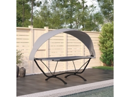 Vidaxl Espreguiçadeira Exterior C/ Toldo Aço E Tecido Oxford Cinzento
