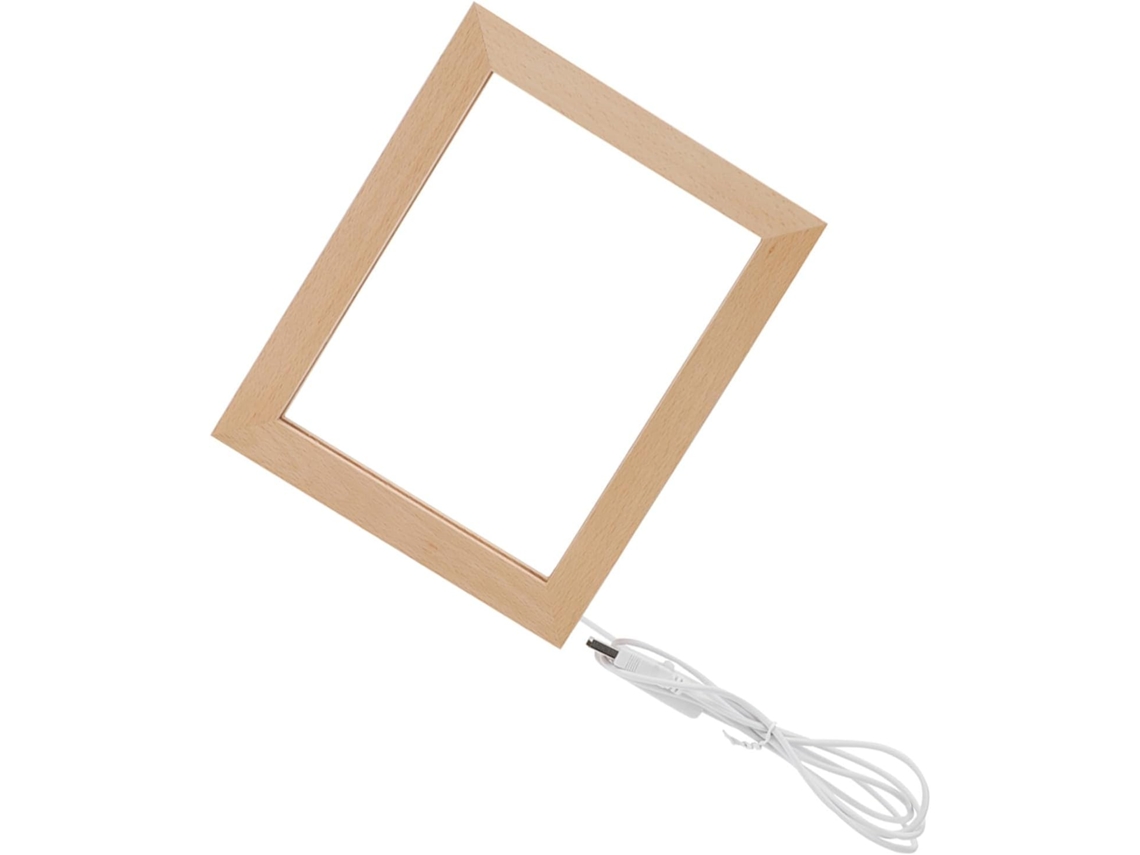 Porta Retratos Madeira Iluminação Led 170x130mm Usb Monocromática Quente Decoração Ambiente Aconchegante Mesa GOKOCO