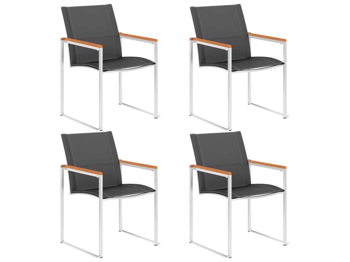 Cadeiras De Jardim 4 Pcs Textilene E Aço Inoxidável Cinzento Dkd Home Decor