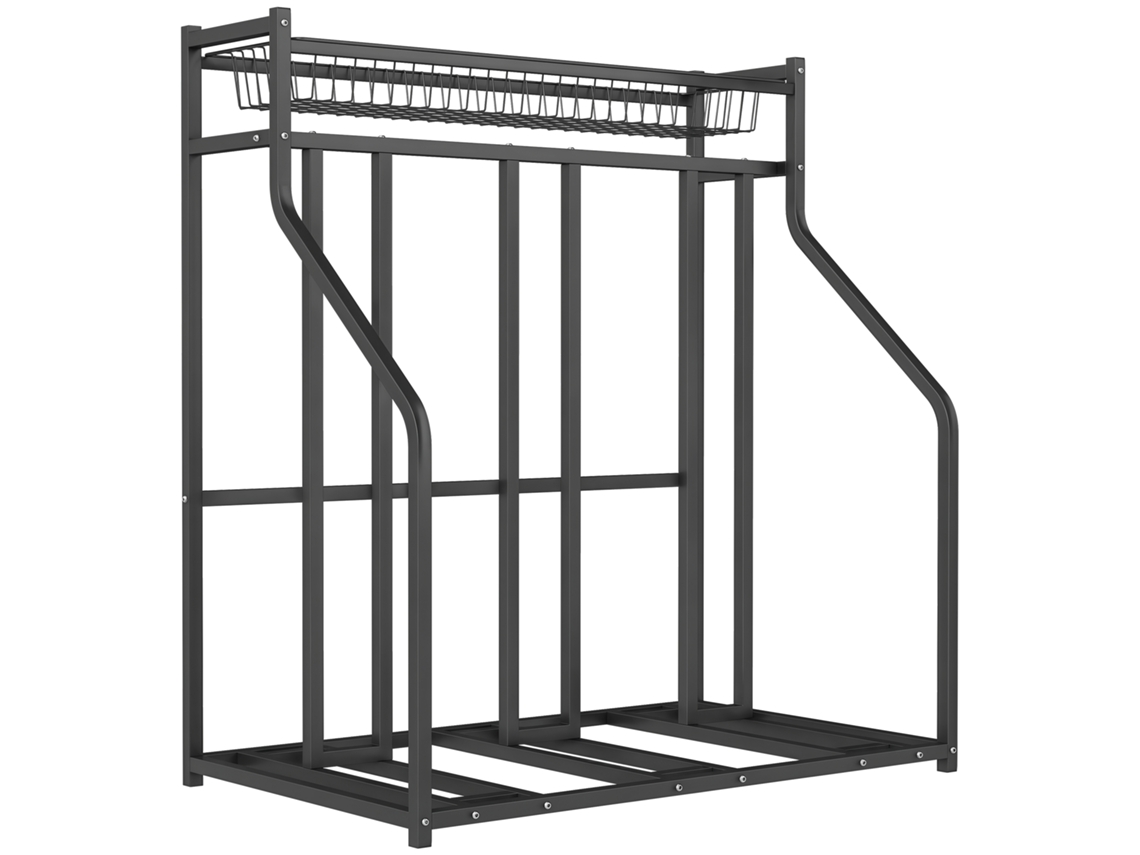 Support De Vélo Support De Stationnement À 3 Vélos Avec Panier Supérieur 4 Crochets 90 X 54 X 100 Cm Noir