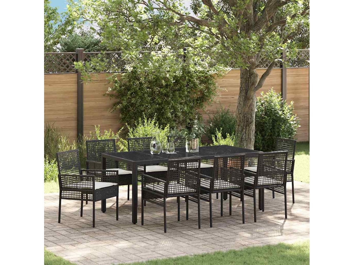 Vidaxl Conjunto De Jantar Para Jardim 9 Unid. Preto Vime Pe