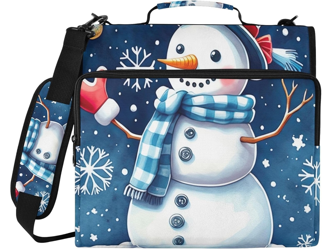 Pasta Organizadora De Inverno Com Boneco Neve Azul E Branco Fofo, Estojo Com Zíper E 3-argolas, Capa Impermeável