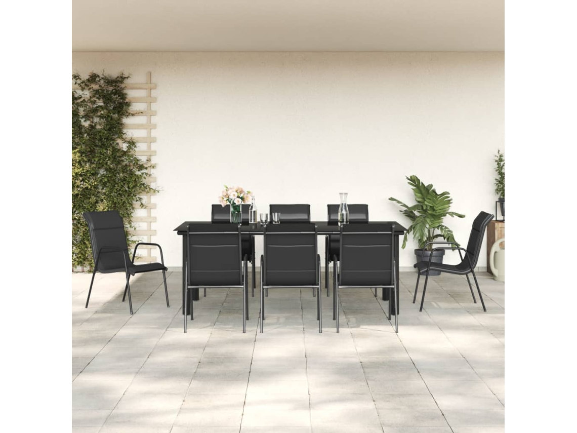 Vidaxl 9 Pcs Conjunto De Jantar Para Jardim Aço E Textilene Preto
