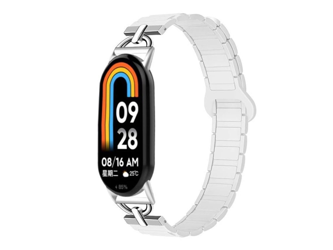 Bracelete Para Xiaomi Smart Band 10/9/8 - Silicone Magnético - Três Esferas Em Formato De D Cerâmica Branca