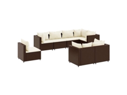 Maison Exclusive - 8 Pcs Conjunto Lounge De Jardim C/ Almofadões Vime Pe Castanho