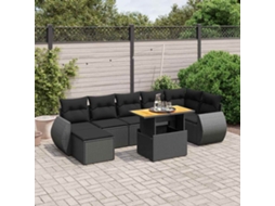 Vidaxl 8 Pcs Conjunto Sofás De Jardim Com Almofadões Vime Pe Preto
